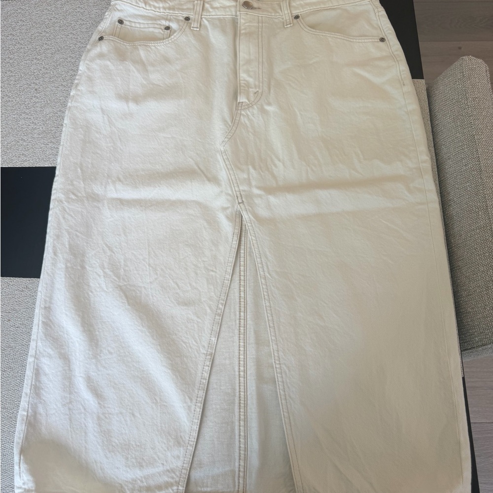 Abercrombie & Fitch Cream High-Rise Denim Skirt